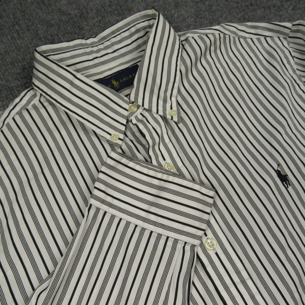 Ralph Lauren Shirt Mens‎ Large Black White Striped Black Pony Logo Long Sleeve